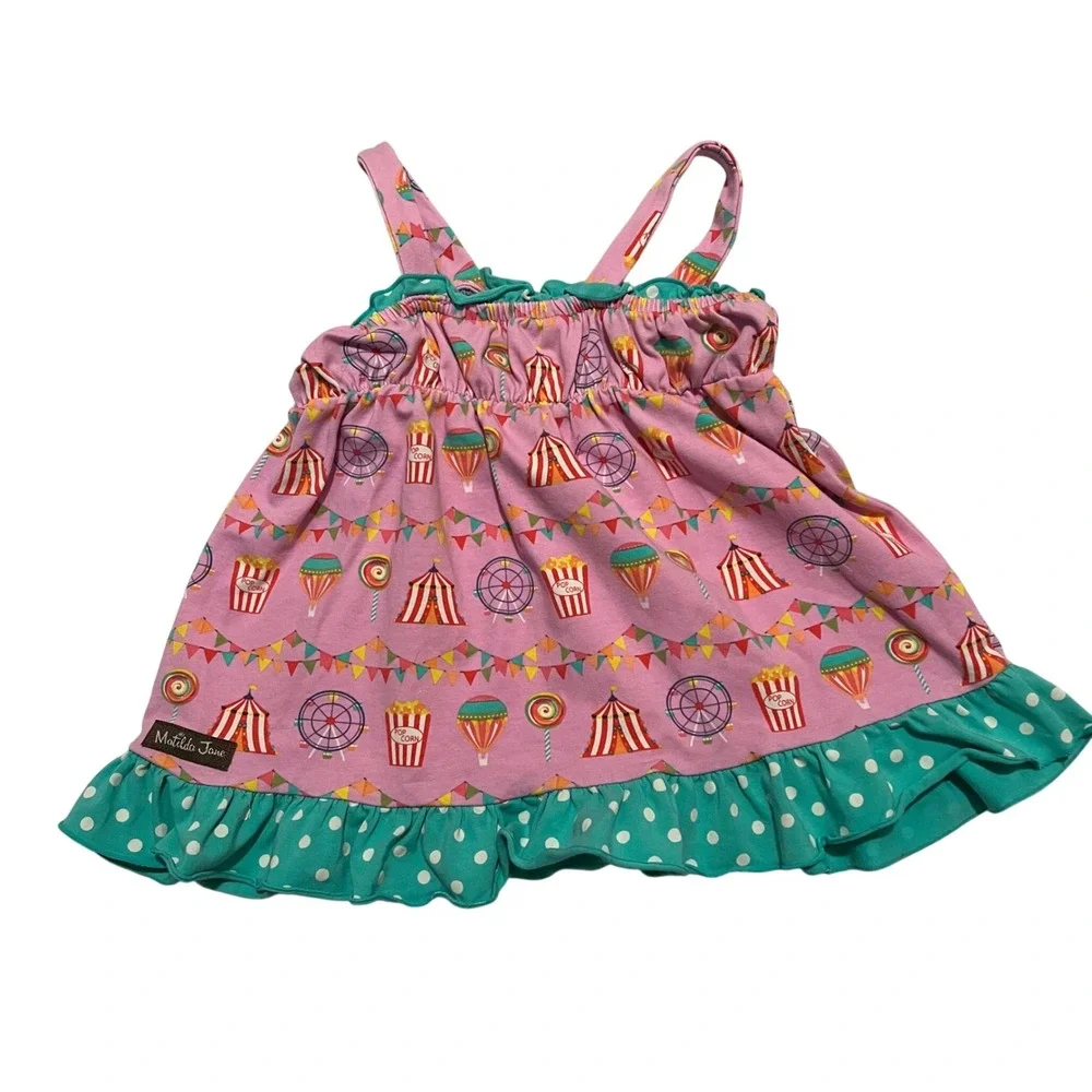 Matilda Jane Girls Pink Circus Carnival Print Ruffle Dress 12-18M